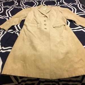Cream microsuede long trench coat